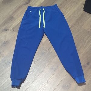 Figs Women's Electric Blue Joggers with Neon Yellow Accents